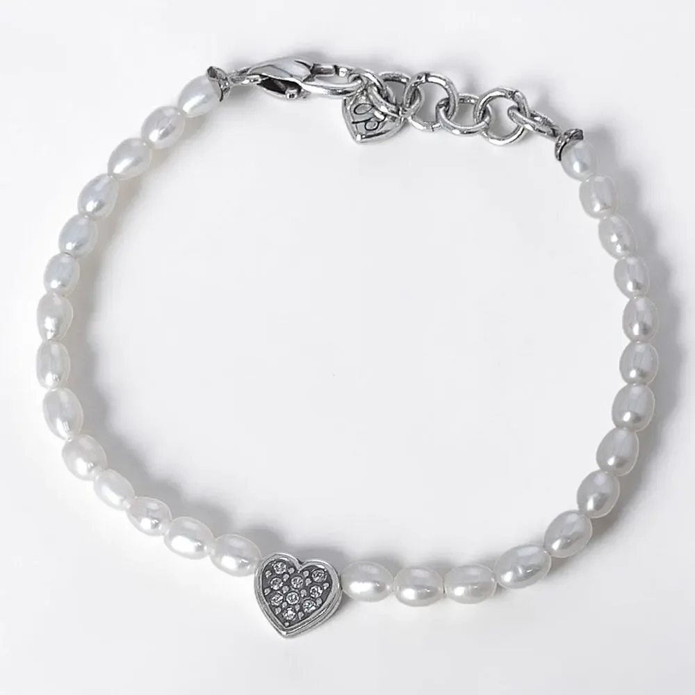 Brighton Meridian Zenith Heart Pearl Bracelet Silver Plated 7-8" Adjustable - Picture 2 of 6